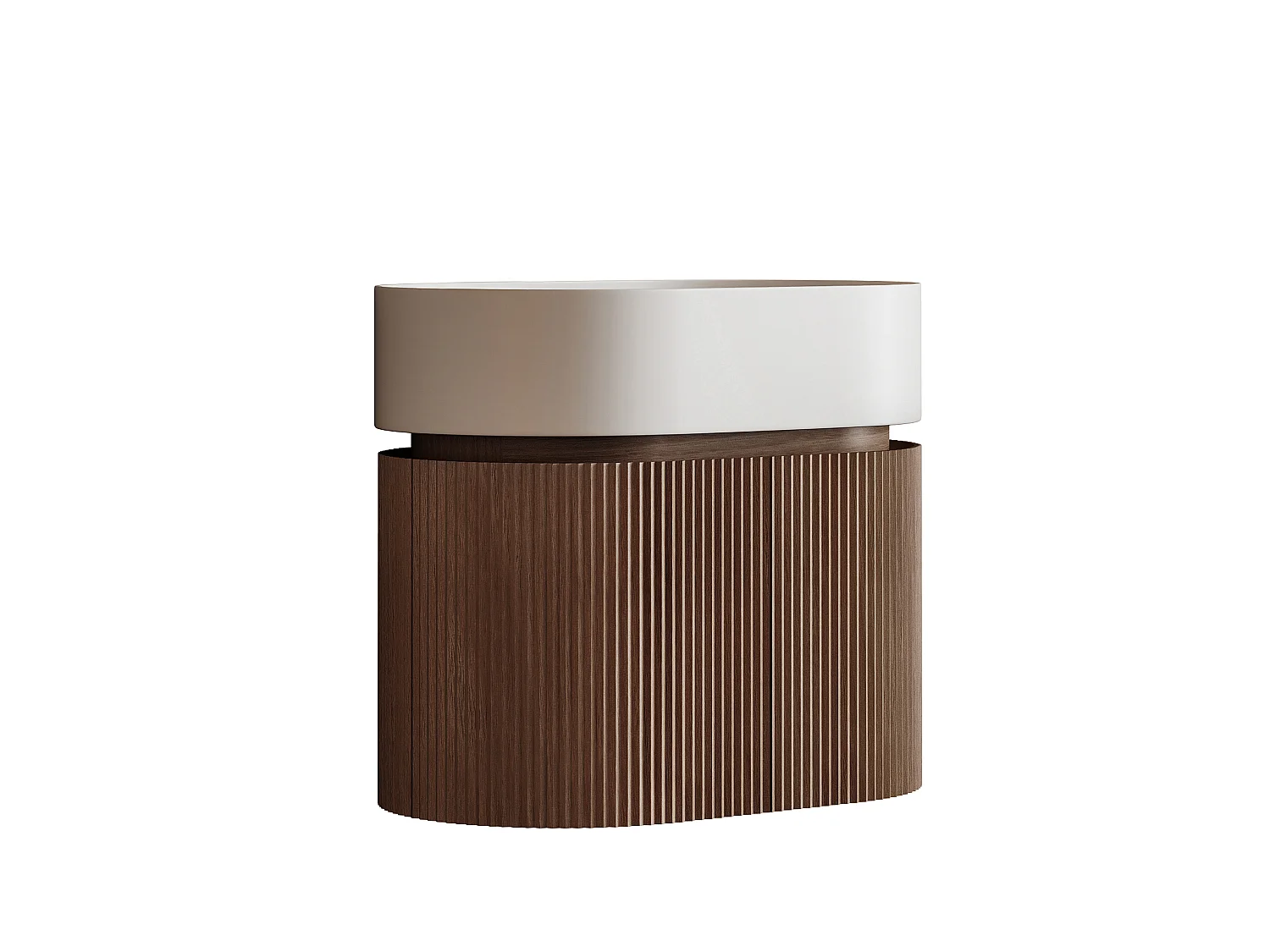 Meuble de salle de bain strié suspendu en bois de frêne avec vasque en résine blanc mat - Naturel foncé - 60 x 51 x 37 cm - PROTEA