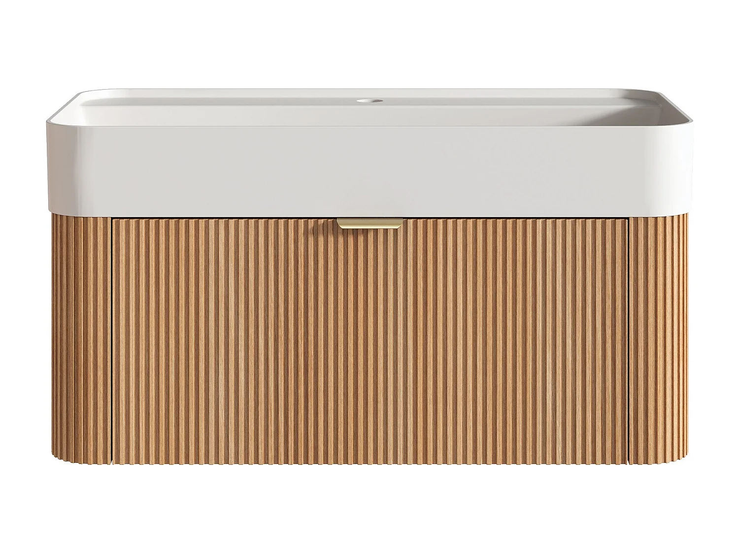 Meuble de salle de bain suspendu strié en bois de frêne avec vasque à encastrer en résine blanc mat - Naturel clair - 80 cm - BULMAS