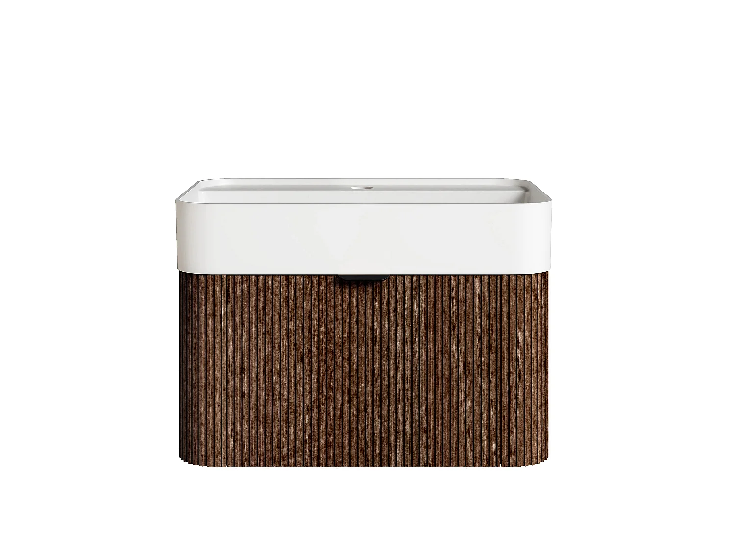 Mobile bagno sospeso scanalato in legno di frassino con lavabo da incasso in resina bianco opaco - Naturale scuro - 60 cm - BULMAS