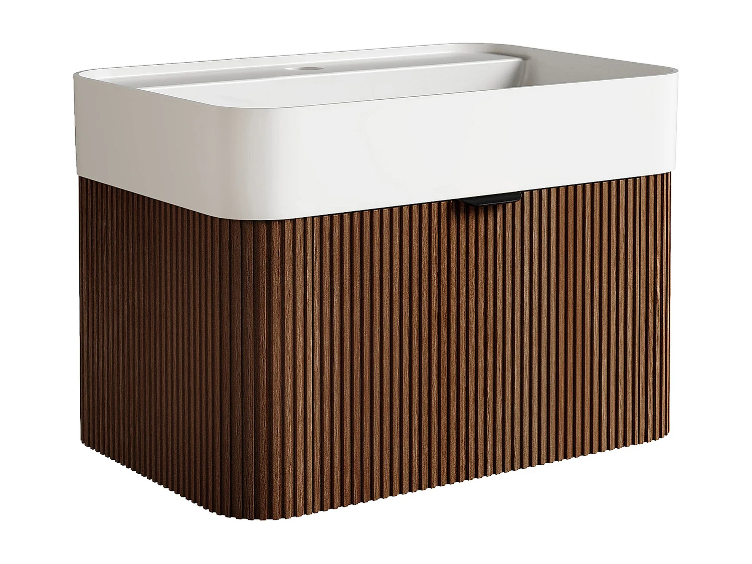 Mobile bagno sospeso scanalato in legno di frassino con lavabo da incasso in resina bianco opaco - Naturale scuro - 60 cm - BULMAS