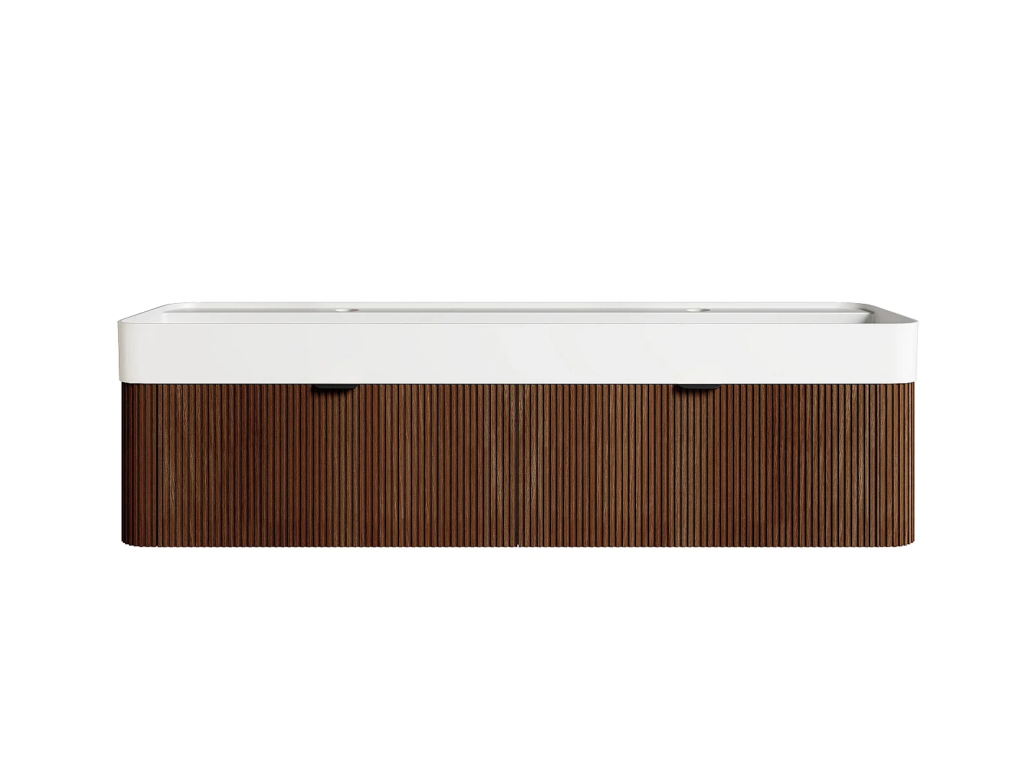 Meuble de salle de bain suspendu strié en bois de frêne avec double vasque à encastrer - Naturel foncé - 150 cm - BULMAS