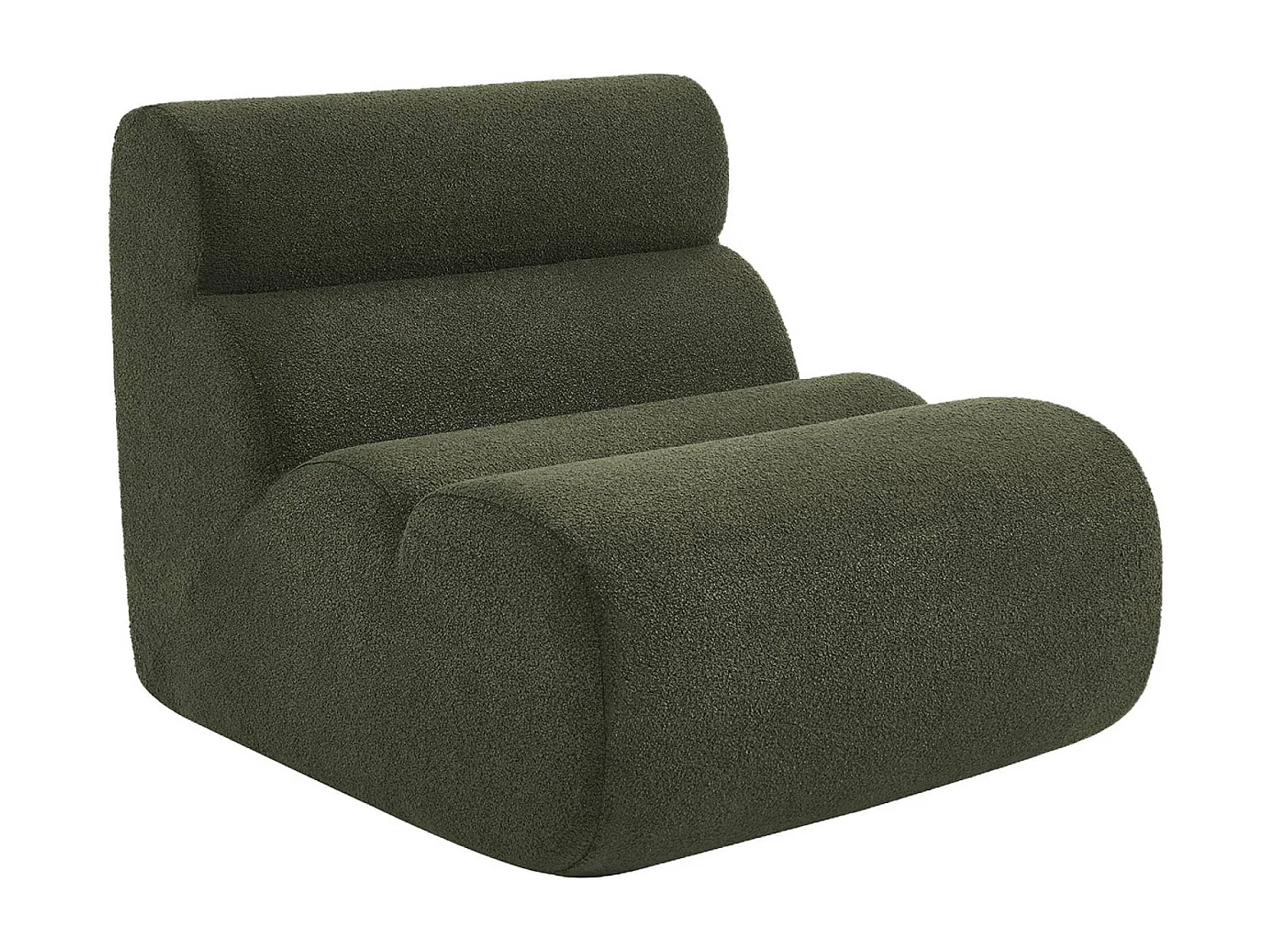 Chauffeuse bouclette texturée 1 place avec repose pieds kaki - Nova