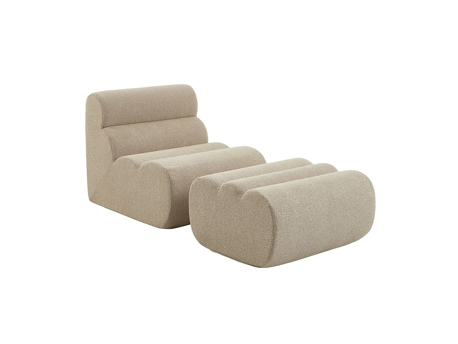 Chauffeuse bouclette texturée 1 place avec repose pieds beige - Nova