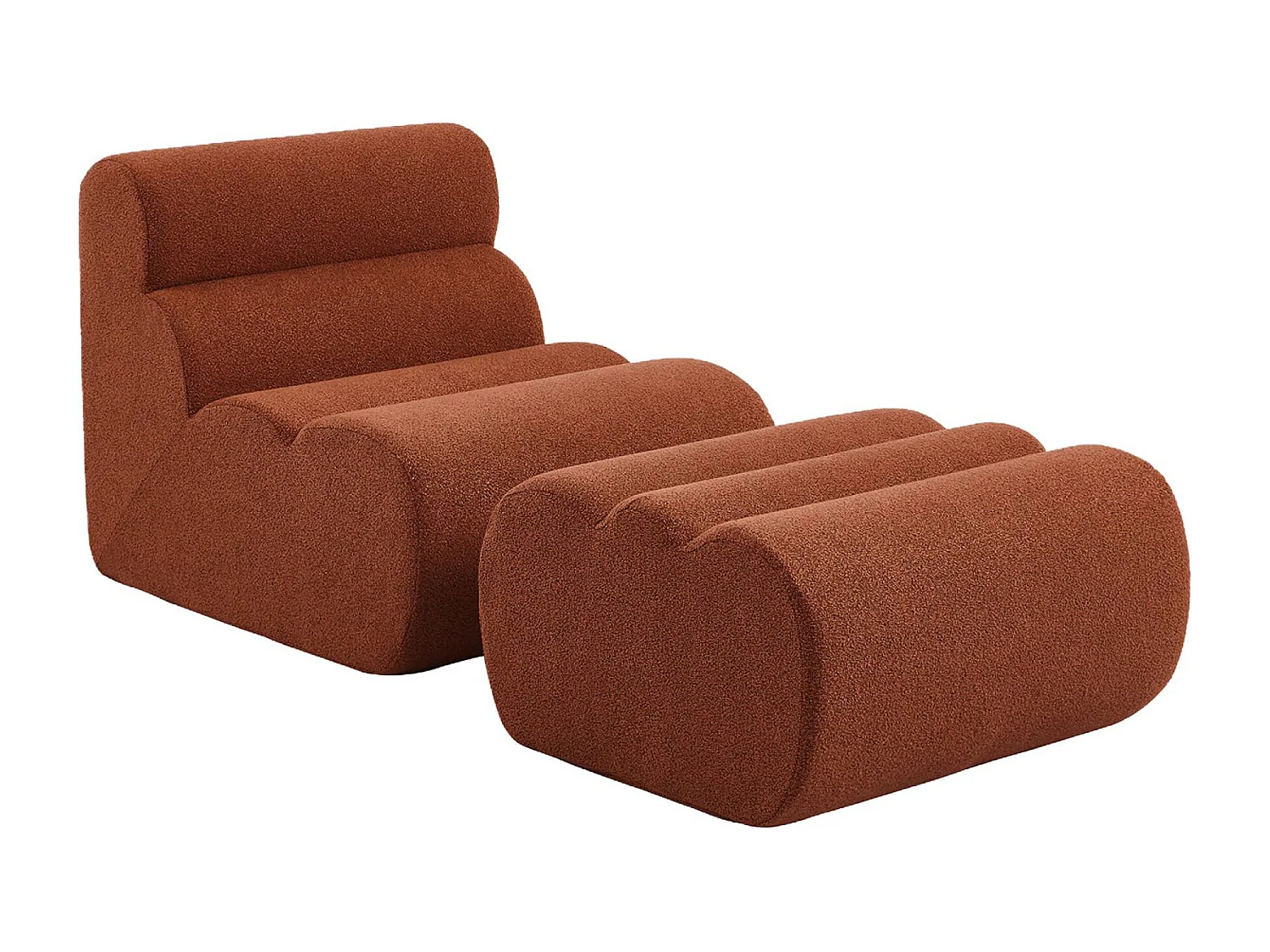 Sillón de borreguito texturizada con reposapiés terracota
