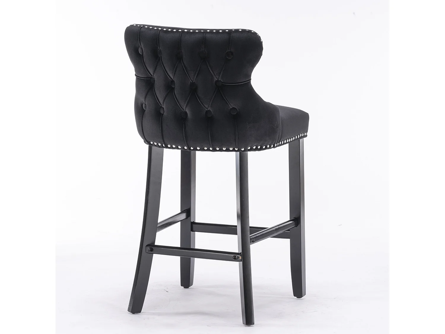 Set of 2 Modern Velvet Tufted Wing Back Wooden Leg Bar Stools - Black