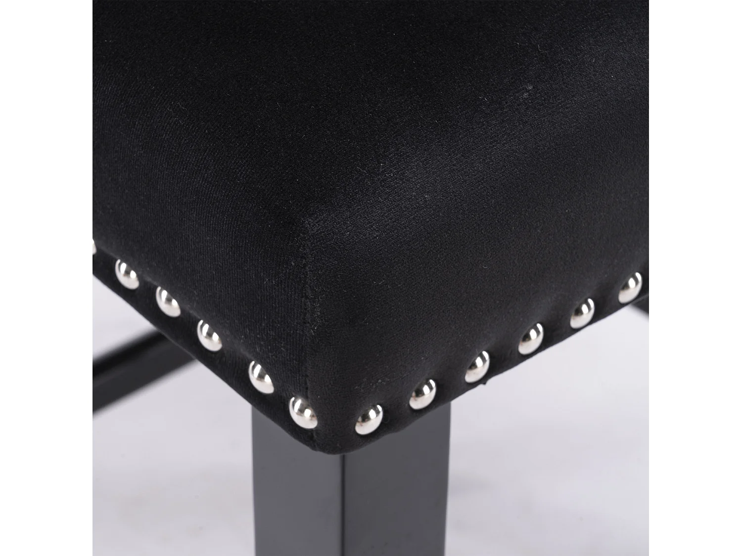 Set of 2 Modern Velvet Tufted Wing Back Wooden Leg Bar Stools - Black