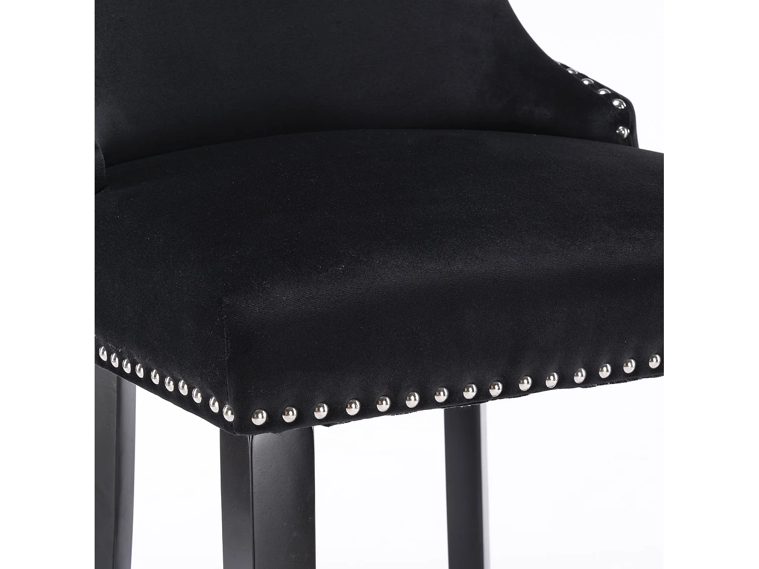 Set of 2 Modern Velvet Tufted Wing Back Wooden Leg Bar Stools - Black