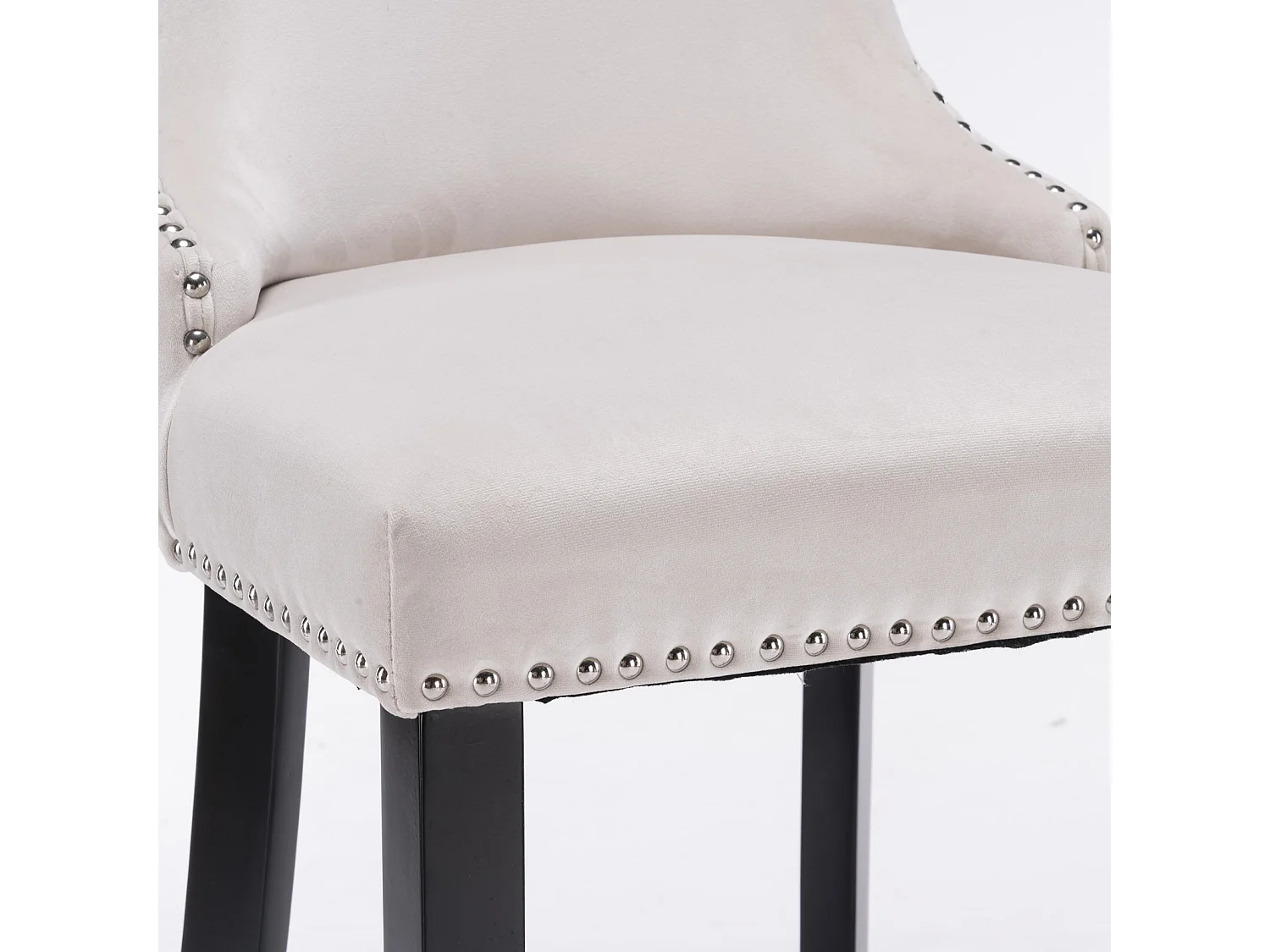 Set of 2 Wing Back Bar Stools with Velvet Upholstery and Oak Wood Legs