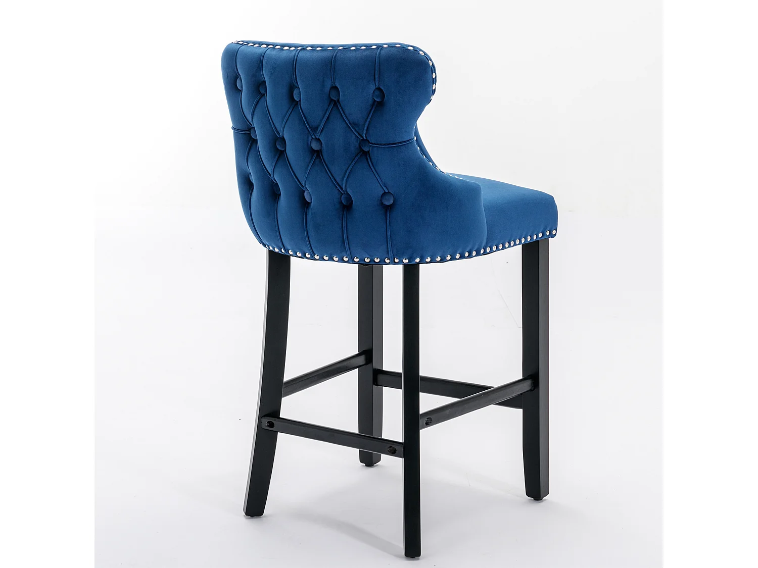 Set of 2 Wing Back Bar Stools with Velvet Upholstery and Oak Wood Legs