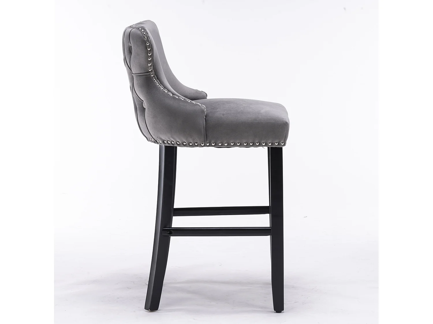 Set of 2 Wing Back Bar Stools with Velvet Upholstery and Oak Wood Legs