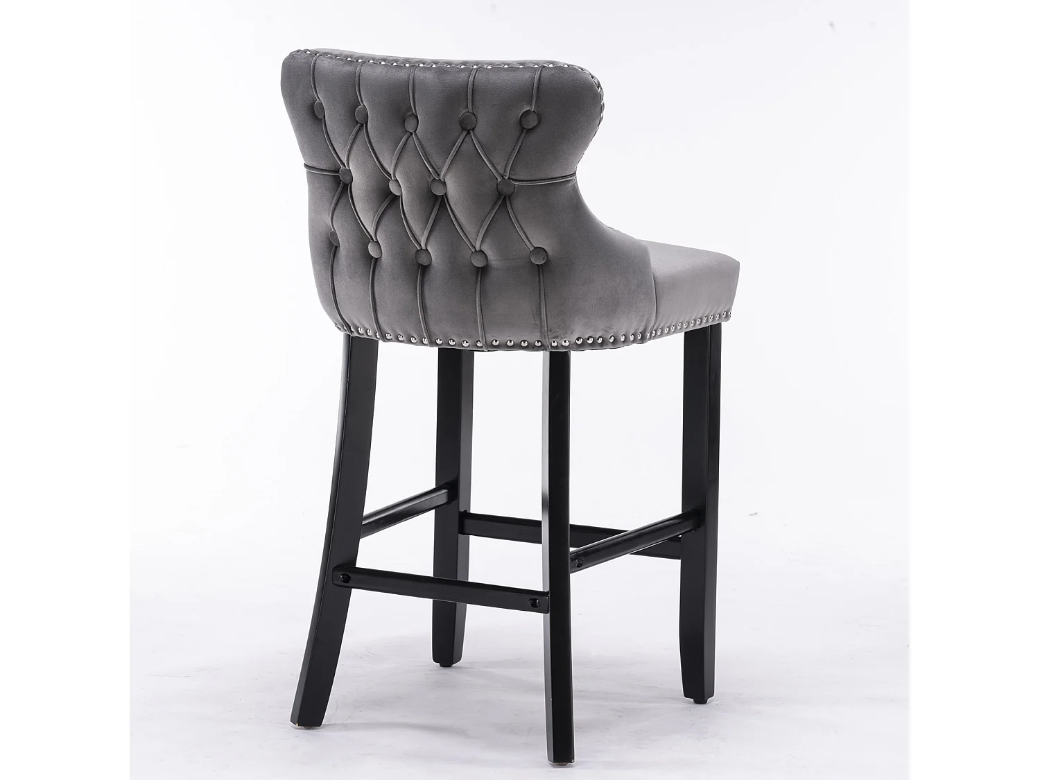 Set of 2 Wing Back Bar Stools with Velvet Upholstery and Oak Wood Legs