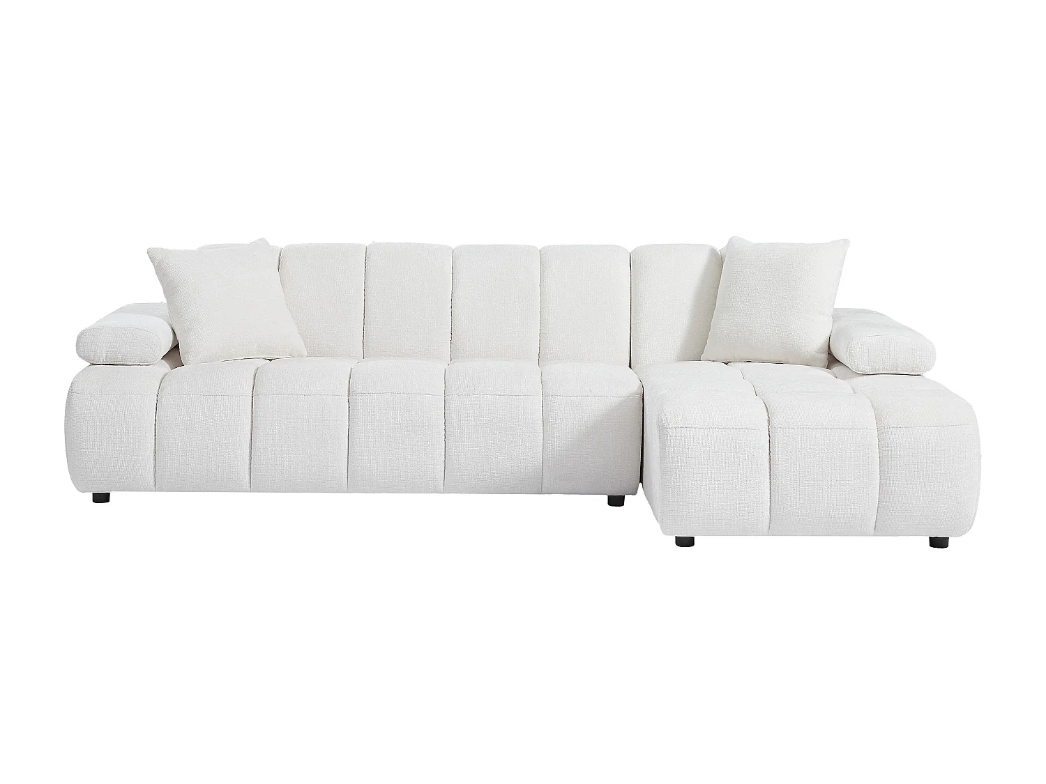 Canapé d'angle droit en tissu chenille blanc cassé LALOPI