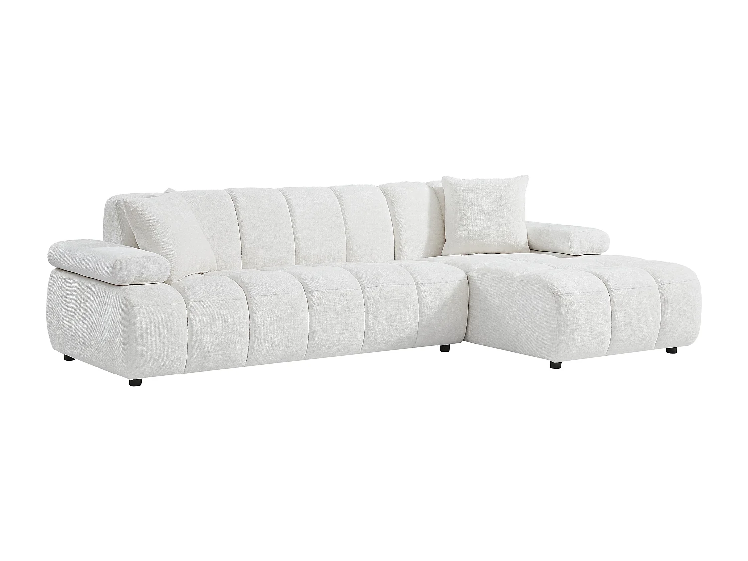 Canapé d'angle droit en tissu chenille blanc cassé LALOPI