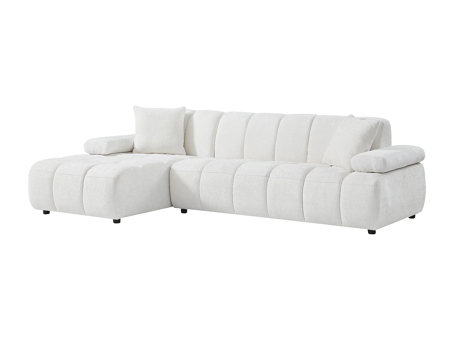 Canapé d'angle gauche en tissu chenille blanc cassé LALOPI