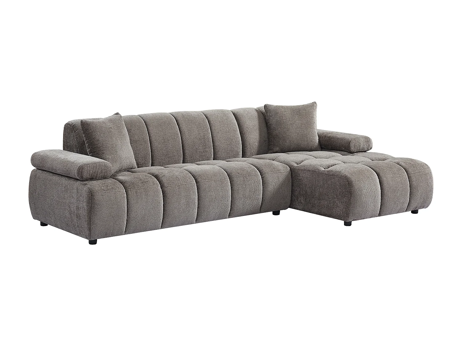 Canapé d'angle droit en tissu chenille taupe LALOPI