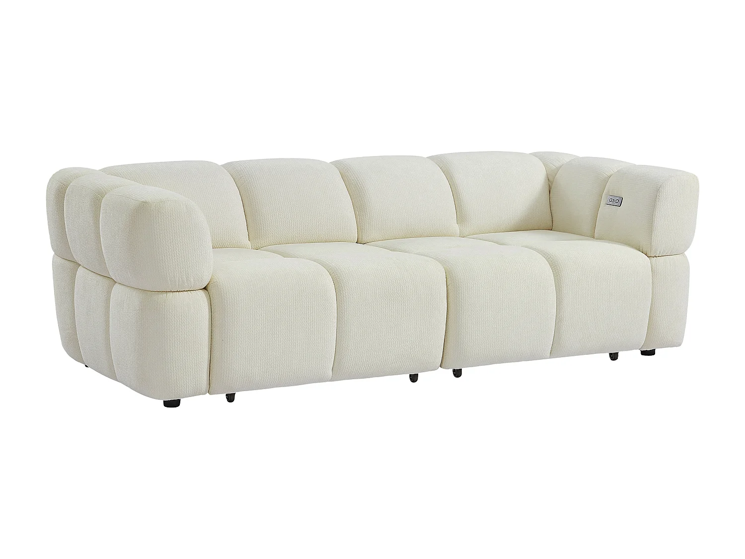 Canapé 3 places avec assise coulissante électrique en tissu chenille crème JONARIA
