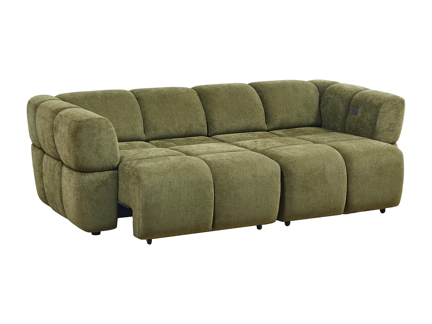 Canapé 3 places avec assise coulissante électrique en tissu chenille vert kaki JONARIA