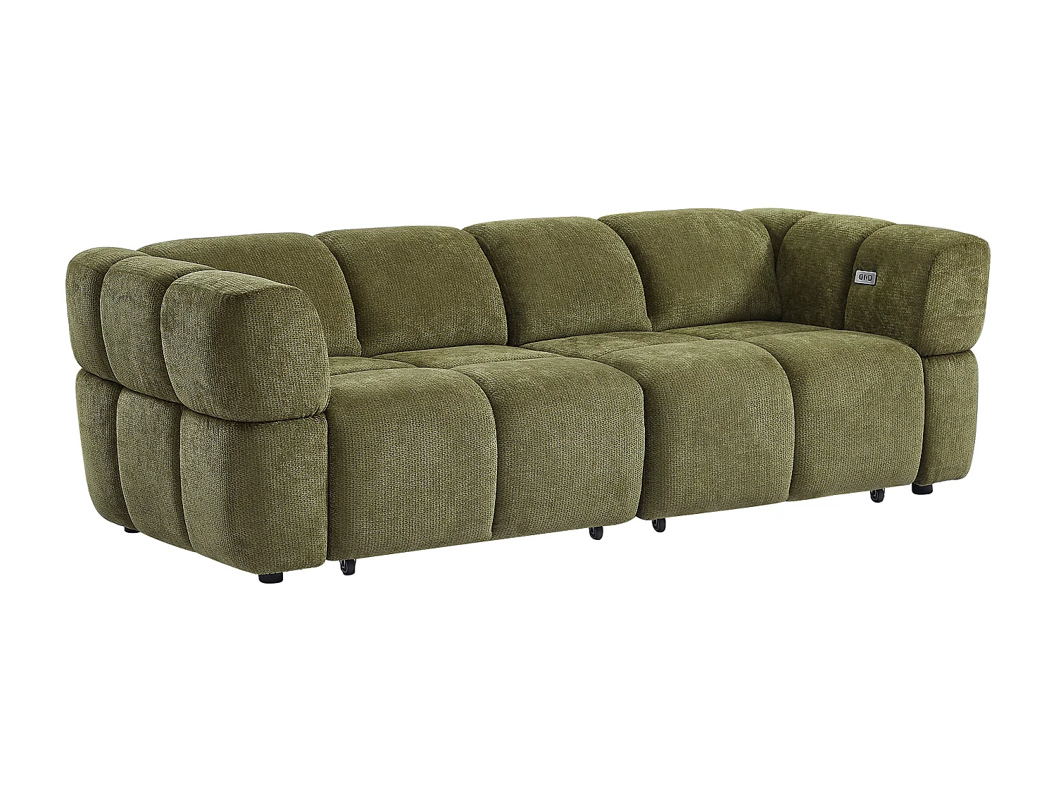 Canapé 3 places avec assise coulissante électrique en tissu chenille vert kaki JONARIA