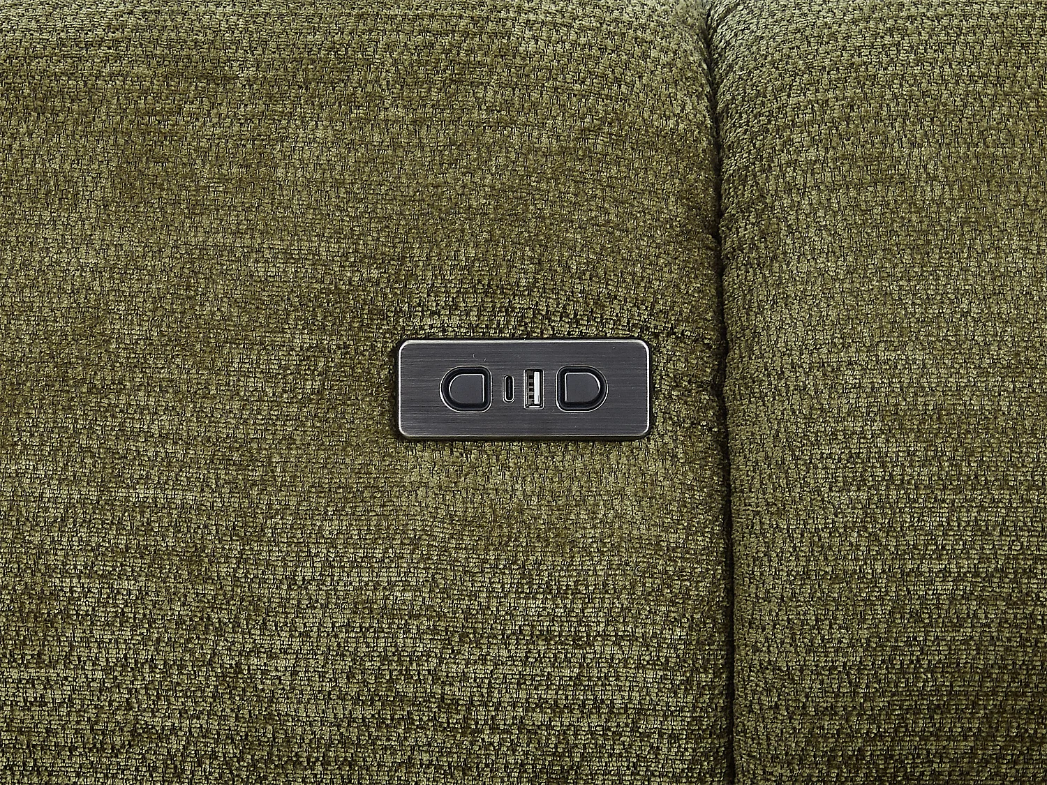 Canapé 3 places avec assise coulissante électrique en tissu chenille vert kaki JONARIA
