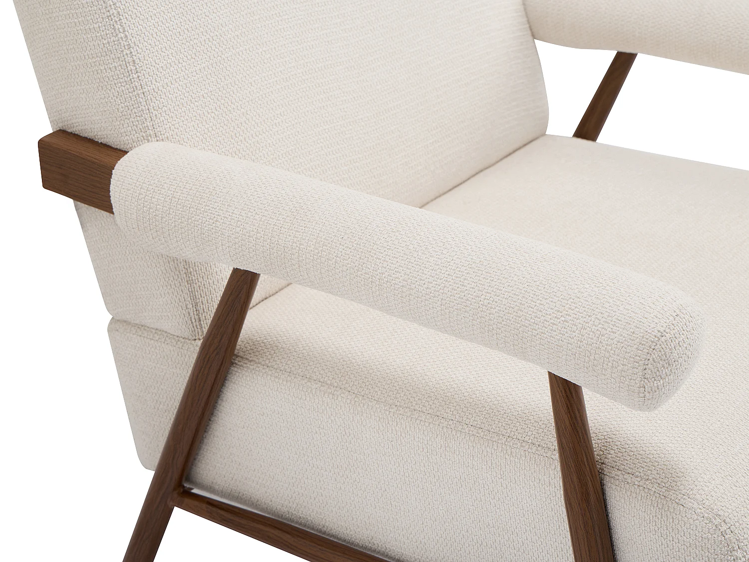 Fauteuil in beige getextureerde stof met poten in houtlook MIROSIA