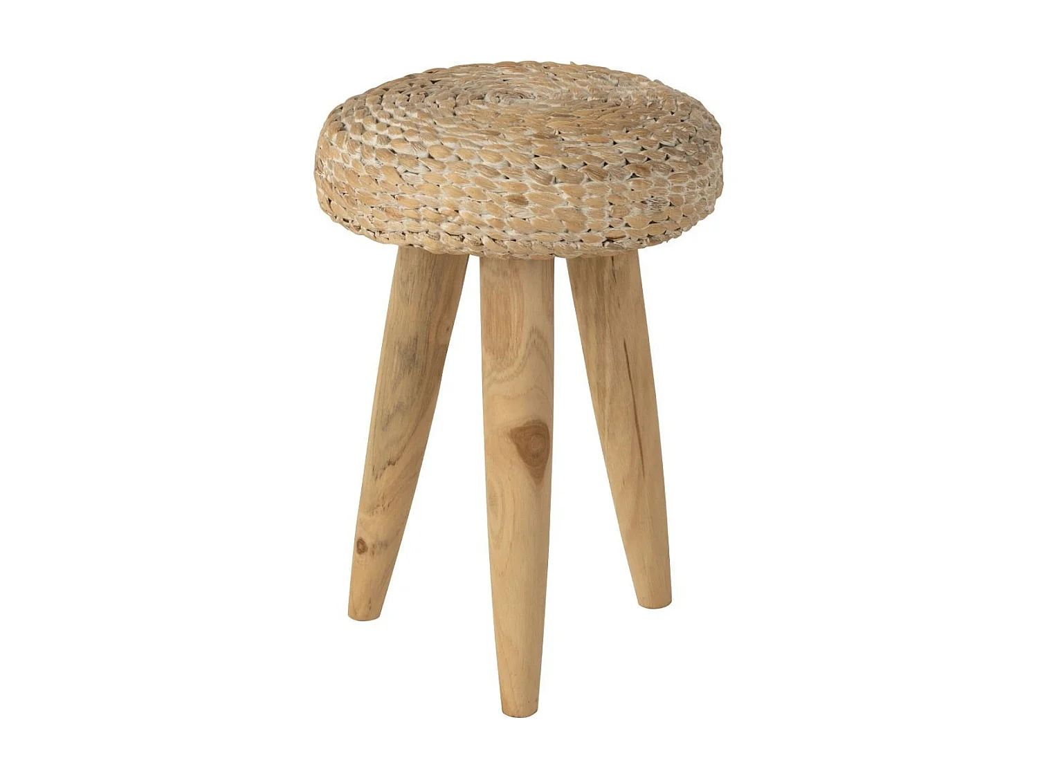 Tabouret Design en Teck "Puglia" 40cm Naturel & Blanc