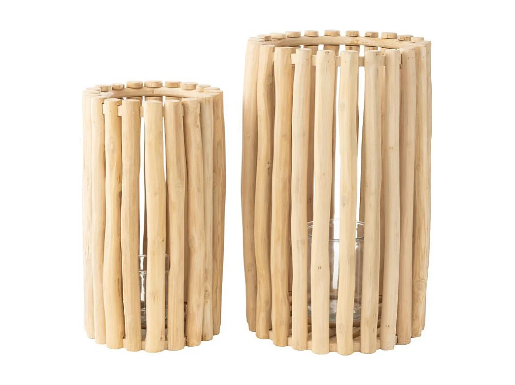 Lot de 2 Lanternes en Teck "Myrtle" 60cm Naturel