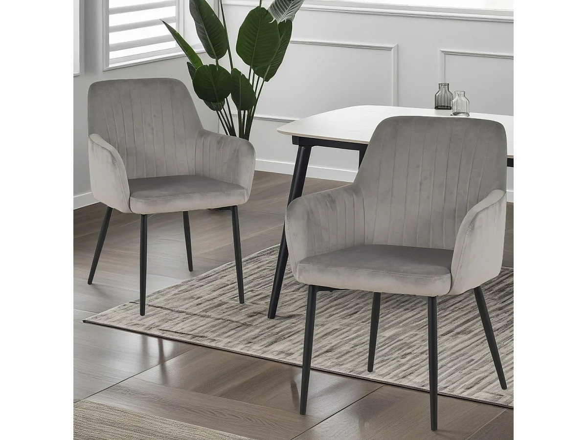 Charlotte Velvet Comfort Dining Chairs - Set of 2 - Grey