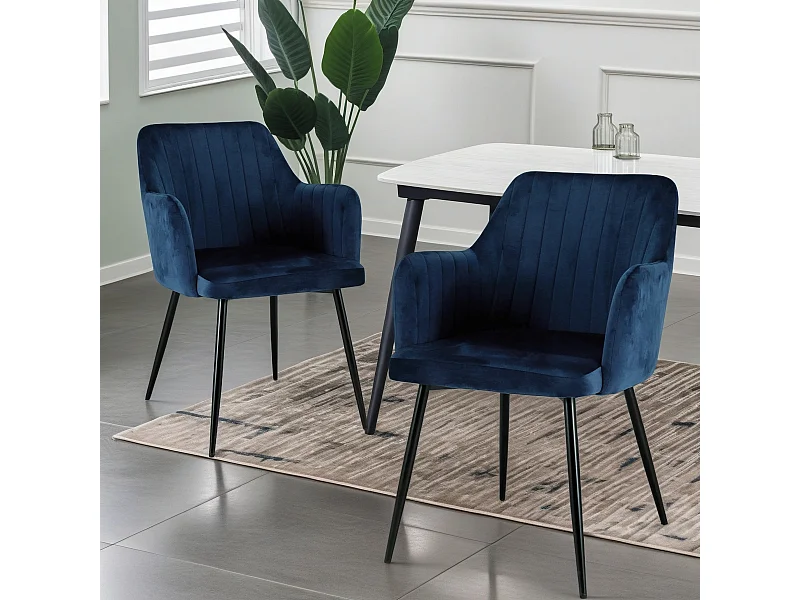 Charlotte Velvet Comfort Dining Chairs - Set of 2 - Blue