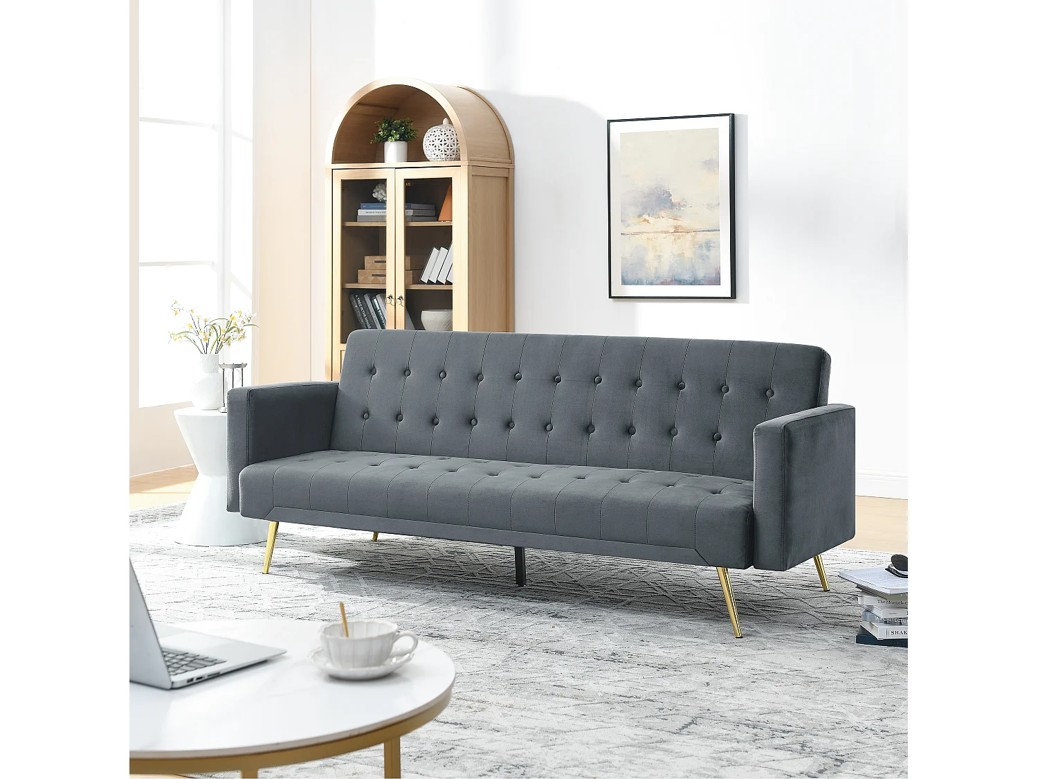 Olivia 3 Seat Sofa Bed Set - Grey