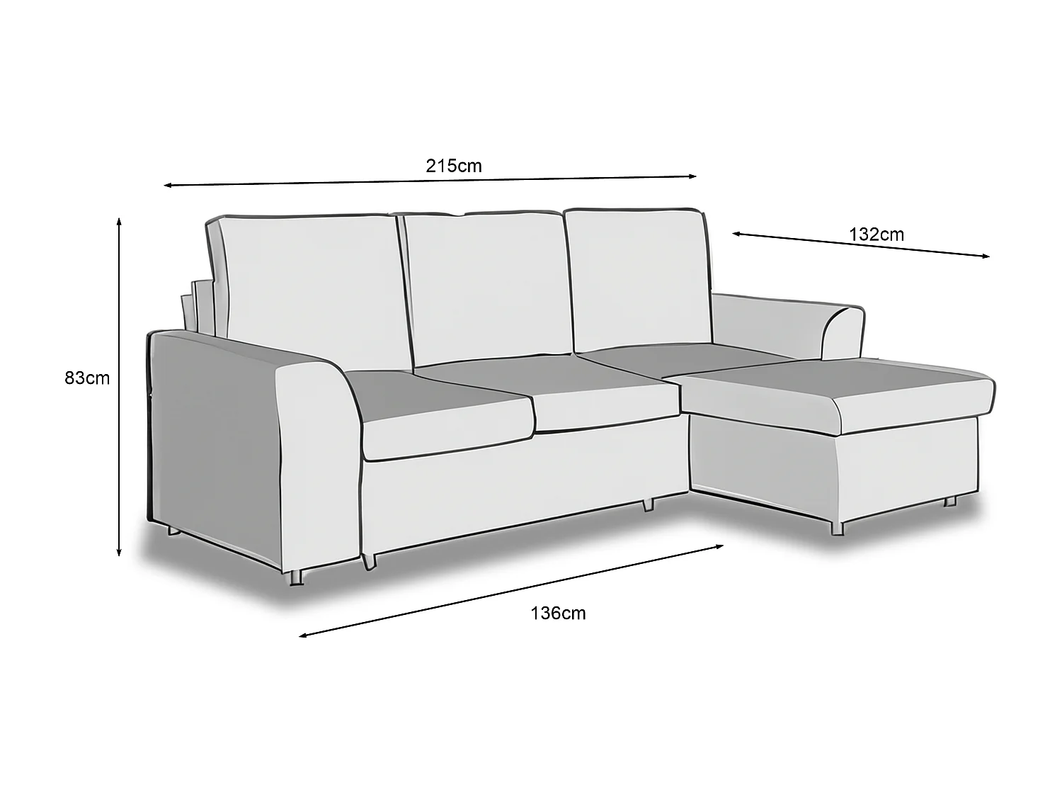 Manhattan 3 Seat Corner Sofa Bed Set - Left or Right - Grey