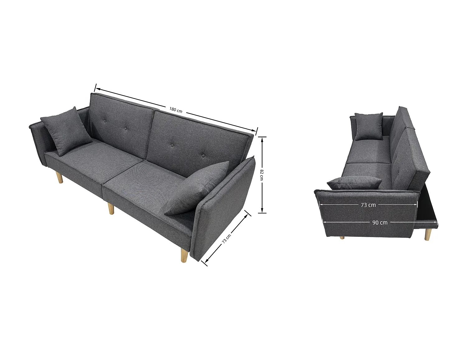 Finnley Two Seat Grey Sofa Bed - Grey