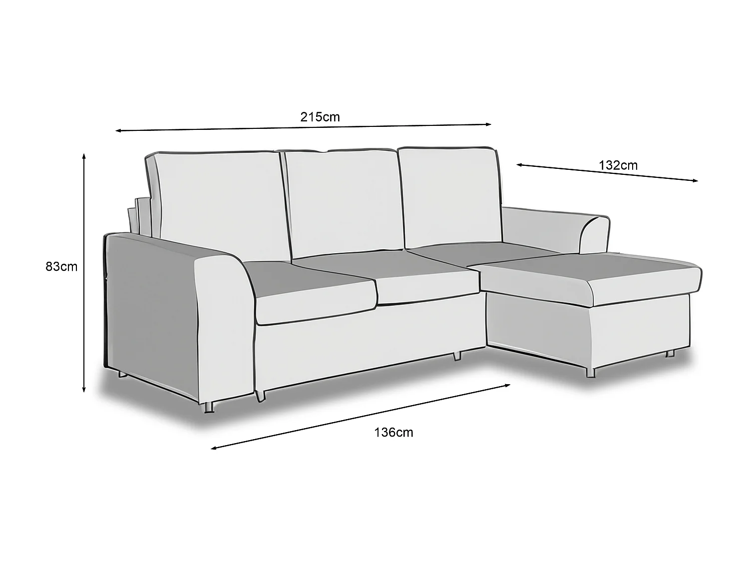 Manhattan 3 Seat Corner Sofa Bed Set - Left or Right - Black