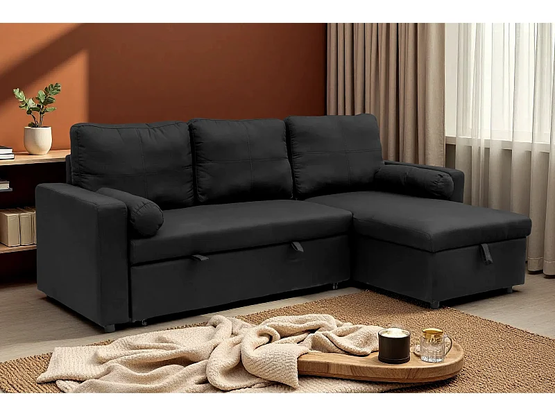 Manhattan 3 Seat Corner Sofa Bed Set - Left or Right - Black
