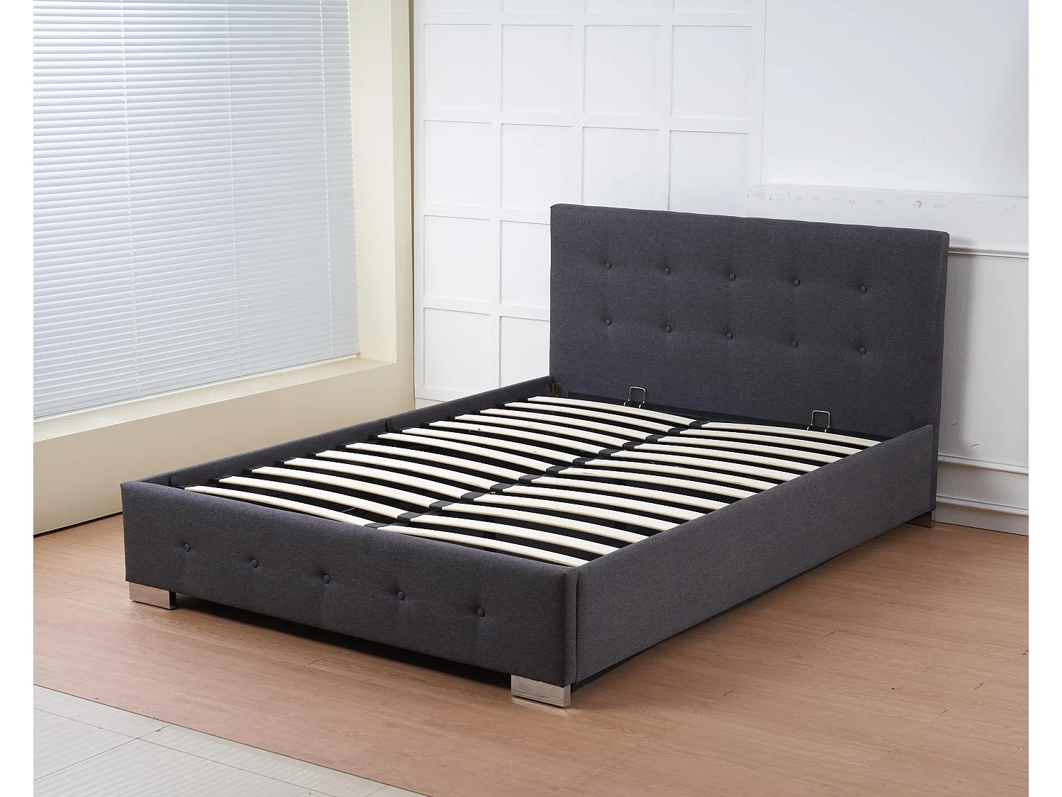 The Oslo Charcoal Linen Tufted Ottoman Bed Frame - Double