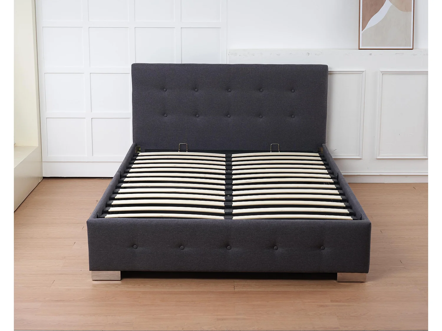 The Oslo Charcoal Linen Tufted Ottoman Bed Frame - Double