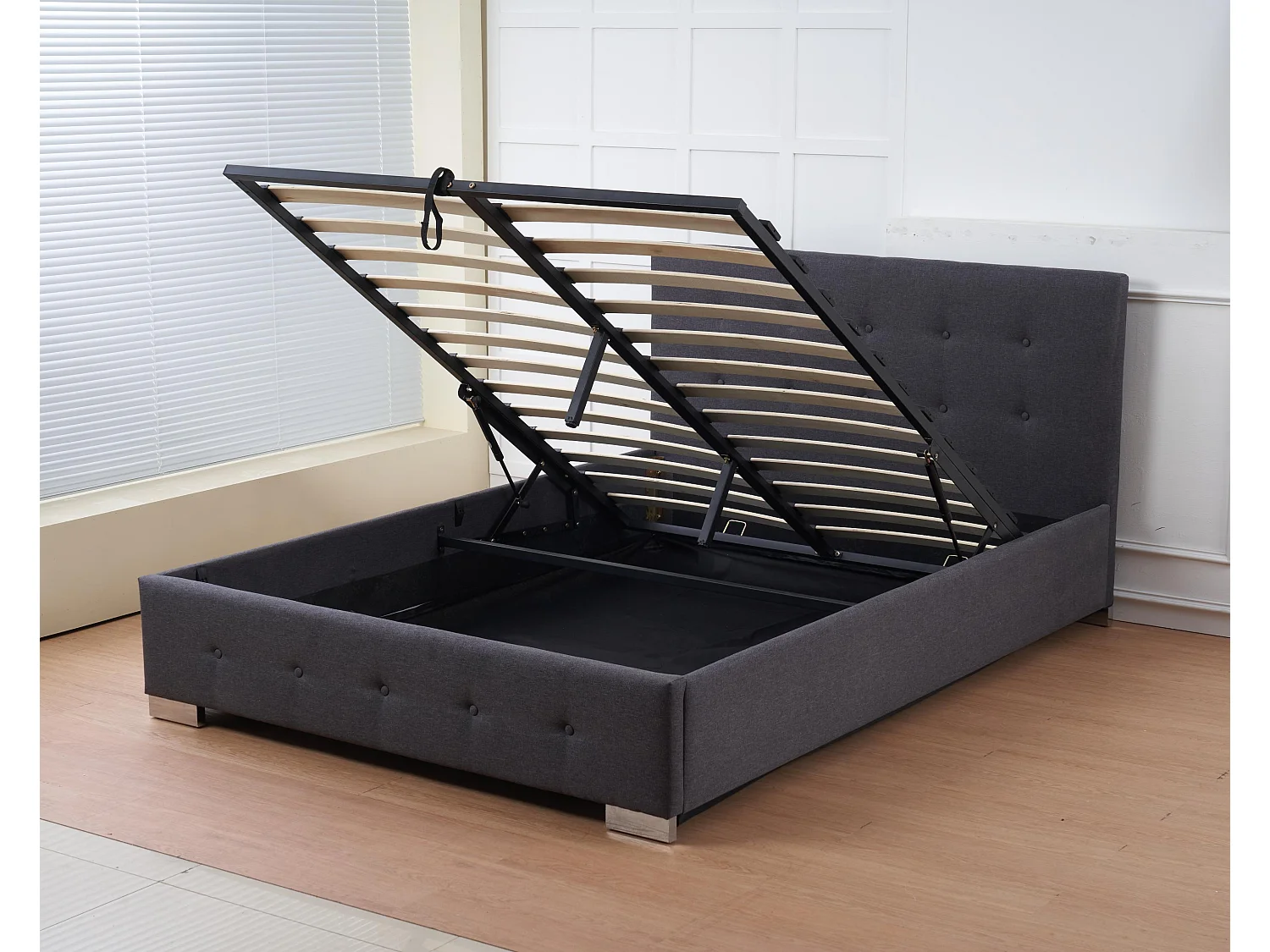The Oslo Charcoal Linen Tufted Ottoman Bed Frame - Double