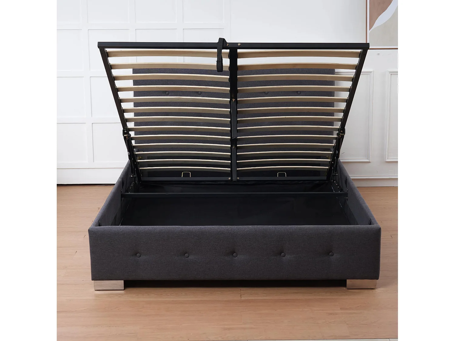 The Oslo Charcoal Linen Tufted Ottoman Bed Frame - Double