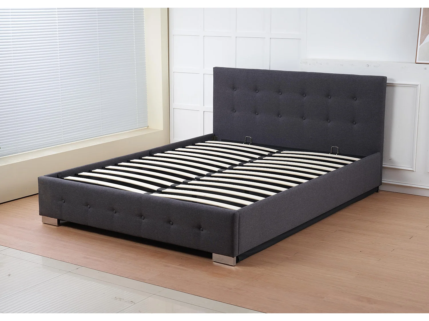 The Oslo Charcoal Linen Tufted Ottoman Bed Frame - King