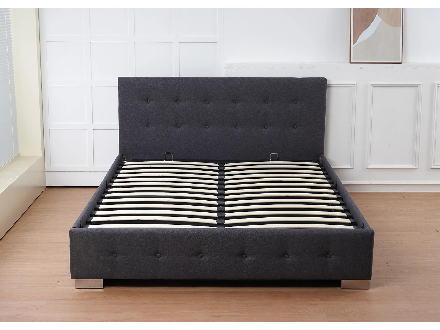 The Oslo Charcoal Linen Tufted Ottoman Bed Frame - King