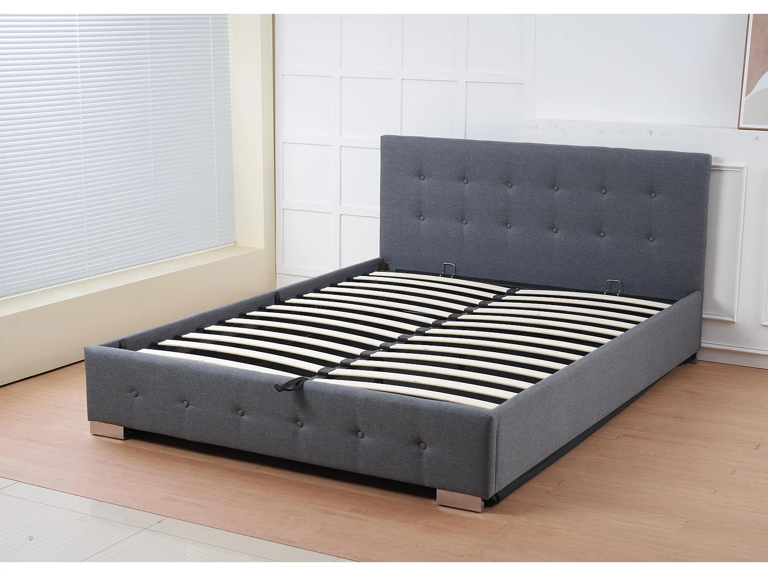 The Oslo Grey Linen Tufted Ottoman Bed Frame - King