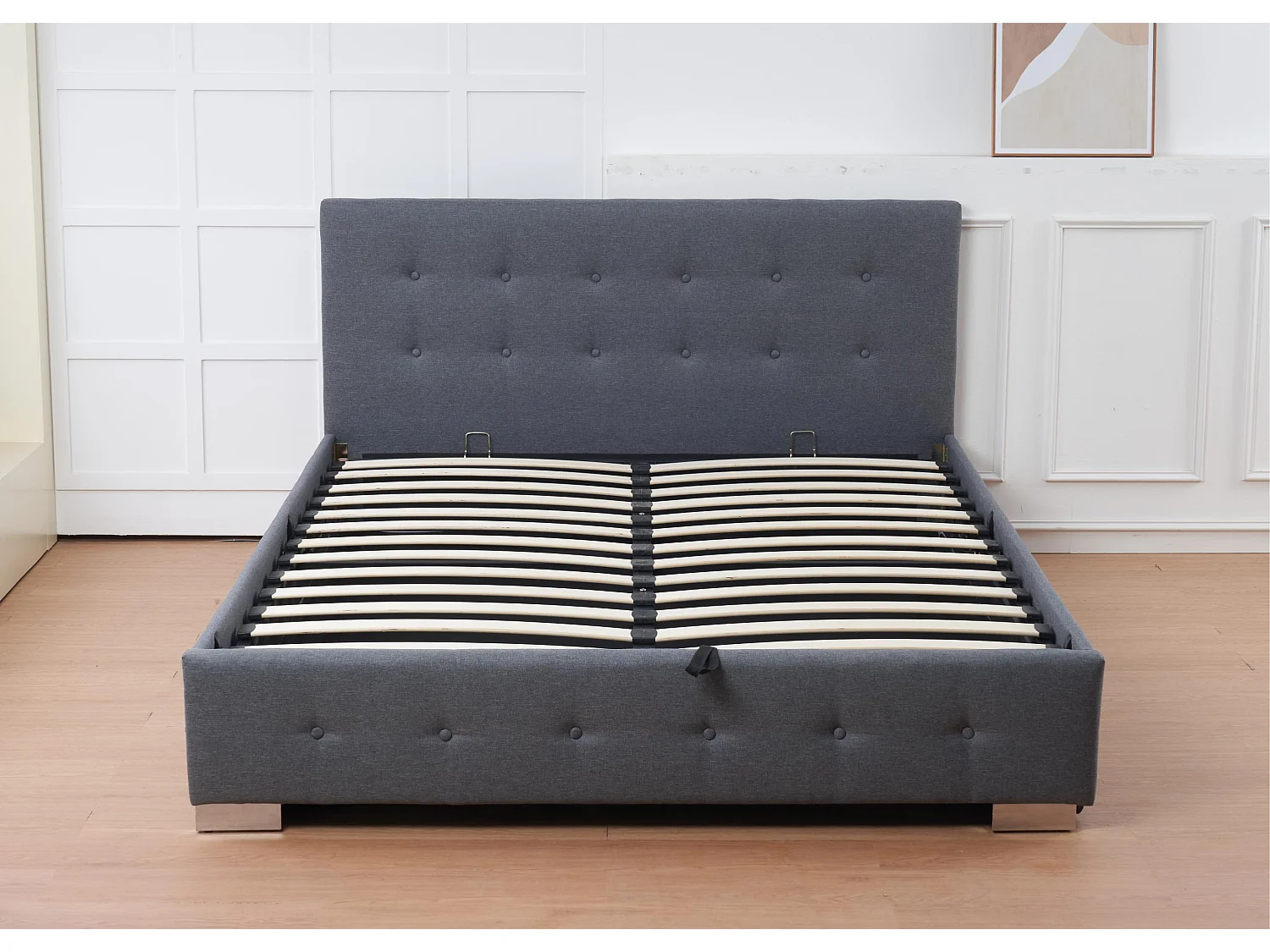 The Oslo Grey Linen Tufted Ottoman Bed Frame - King