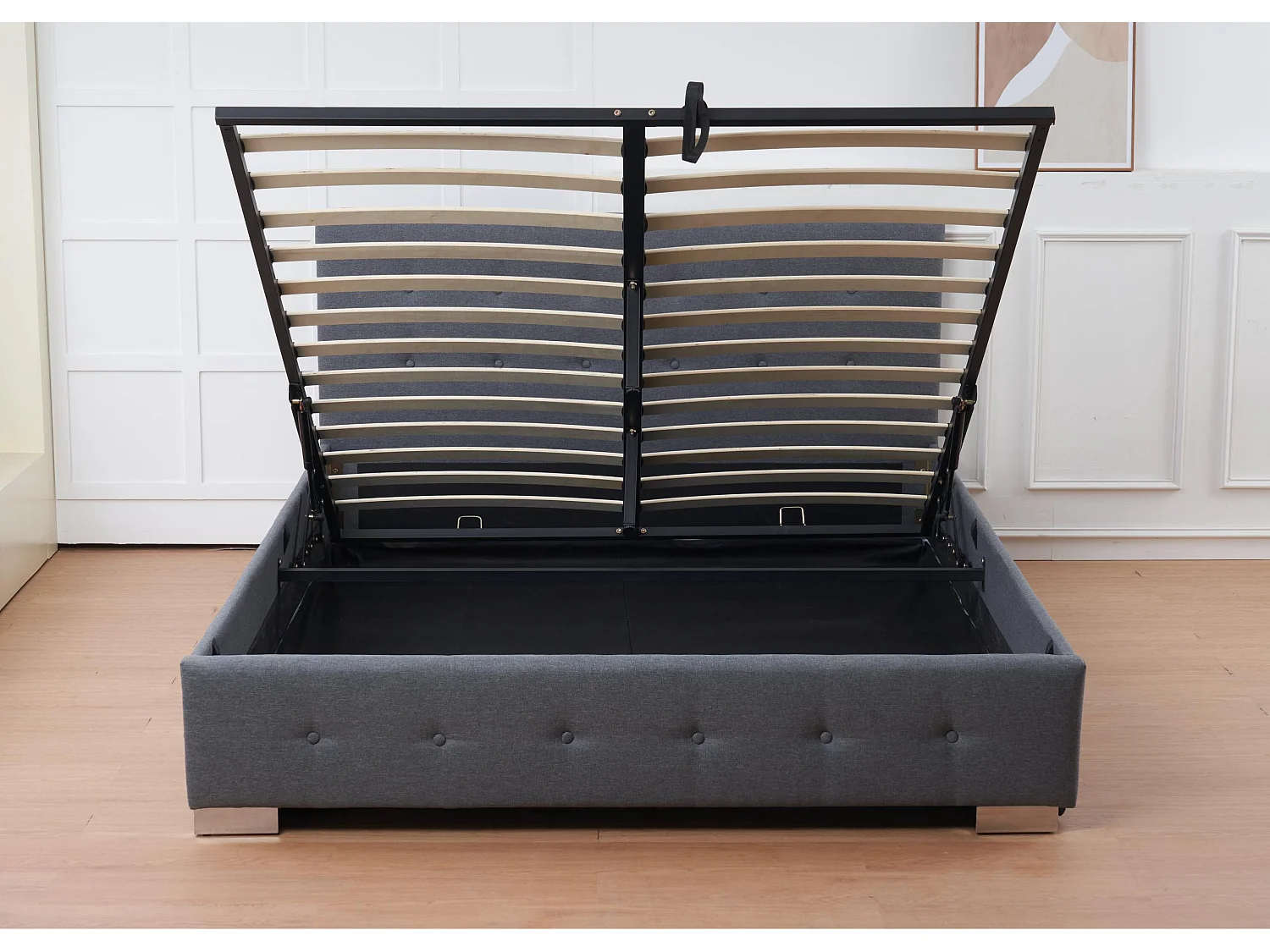 The Oslo Grey Linen Tufted Ottoman Bed Frame - King