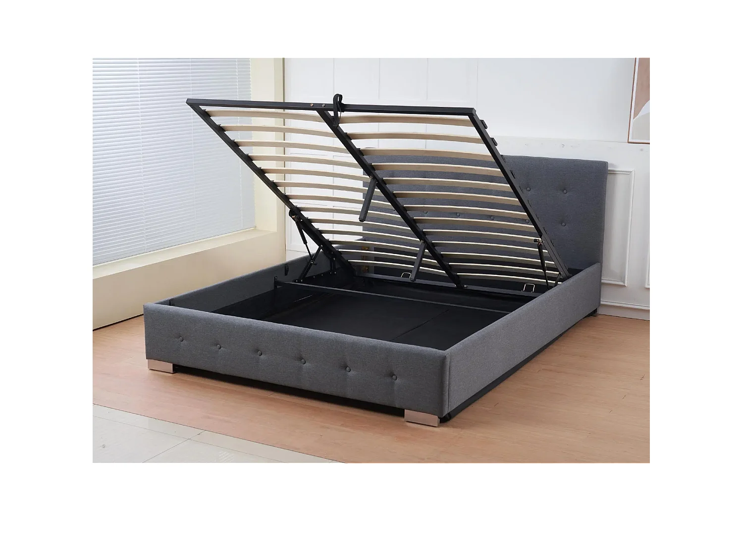 The Oslo Grey Linen Tufted Ottoman Bed Frame - King