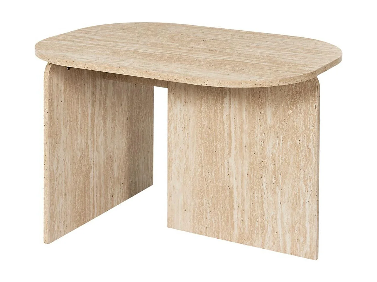 Table basse ovale plateau et piétements en MDF aspect travertin - VERTINA