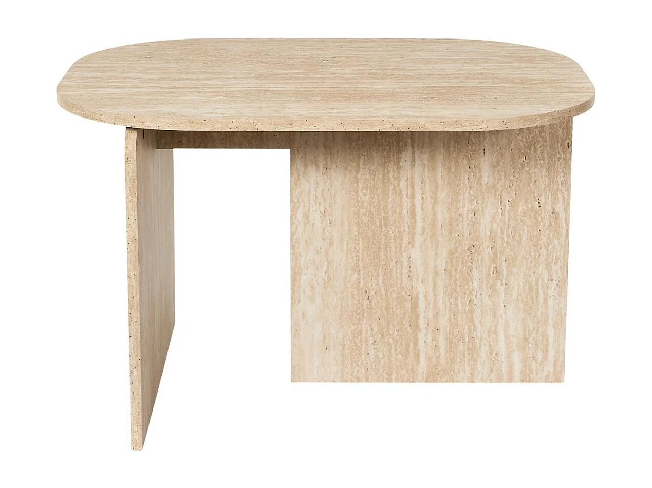 Table basse ovale plateau et piétements en MDF aspect travertin - VERTINA