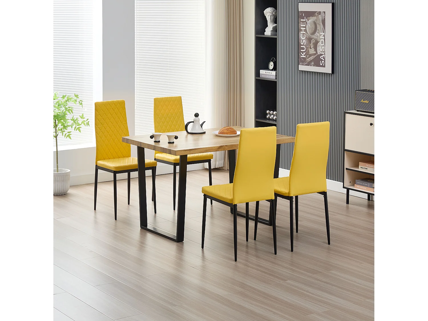 Colorado Dining Table with 4 Emily Leather Chairs - Mustard