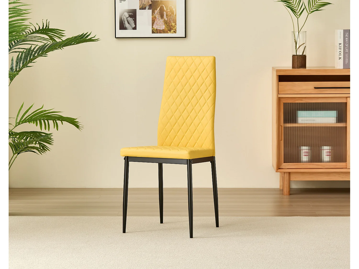 Colorado Dining Table with 4 Emily Leather Chairs - Mustard