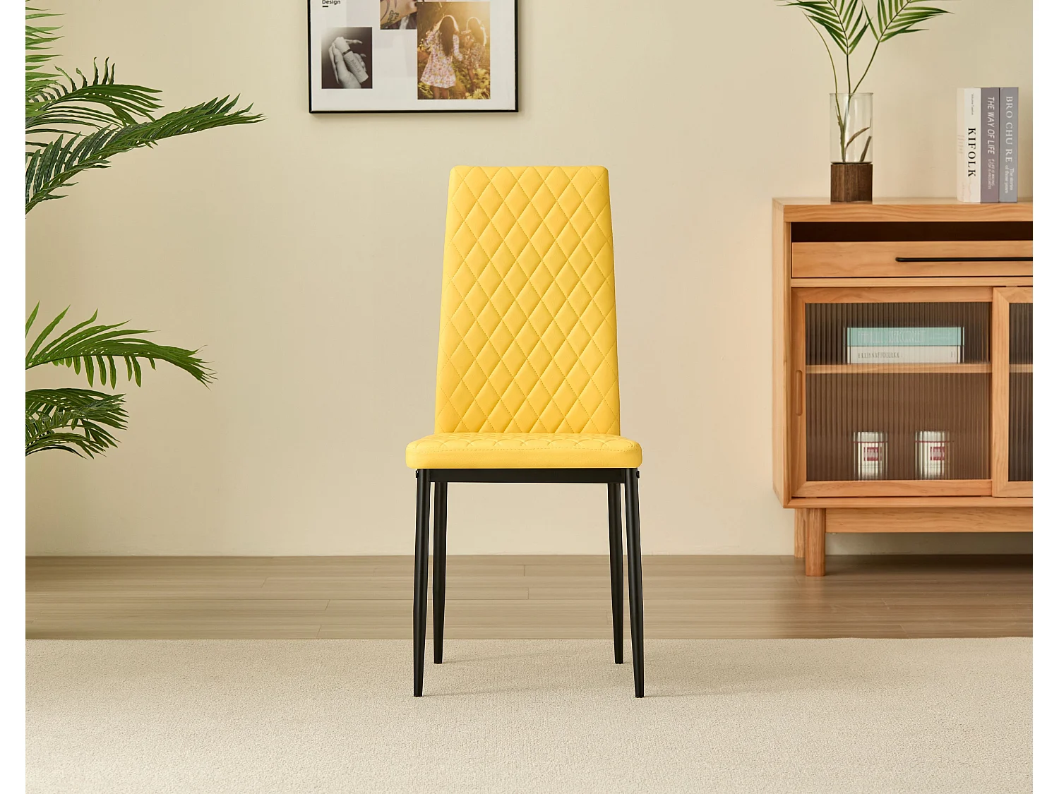 Colorado Dining Table with 4 Emily Leather Chairs - Mustard