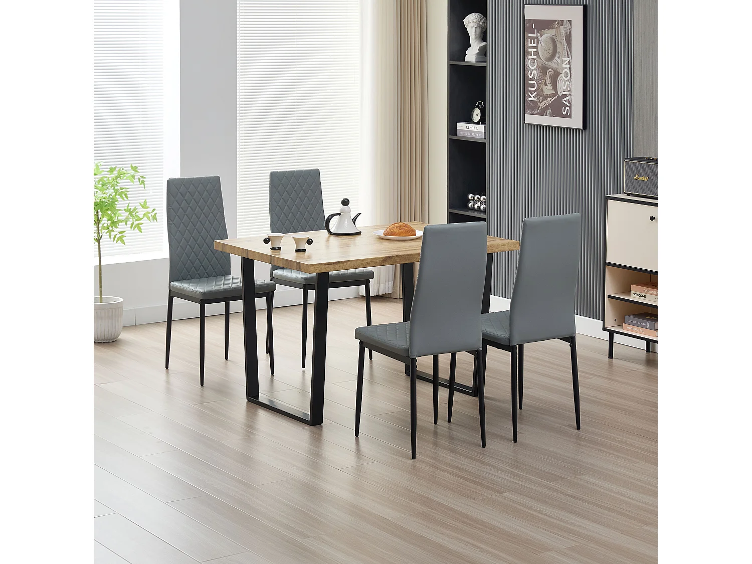 Colorado Dining Table with 4 Emily Leather Chairs - Grey