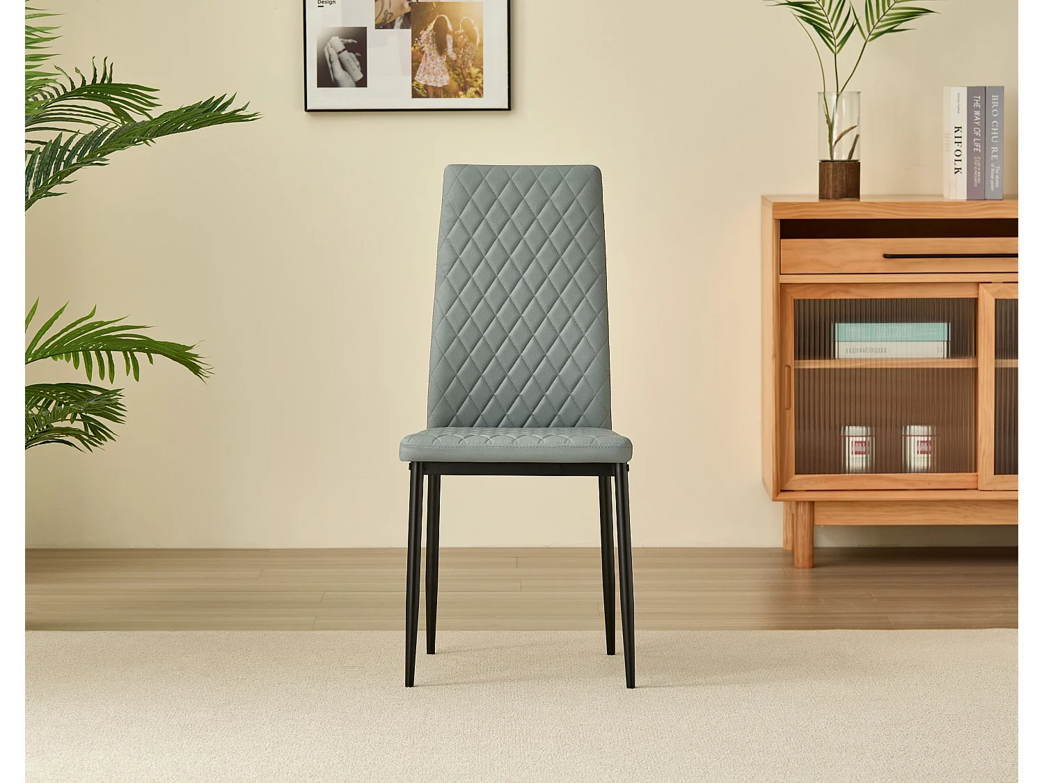 Colorado Dining Table with 4 Emily Leather Chairs - Grey